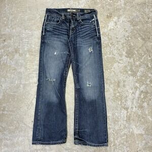 BKE Carter  Bootcut Jeans Mens 30S Blue Distressed Dark Stretch Denim Fits 30x29
